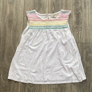 LOFT - 100% Cotton Tank in White with Striped Detail - Size L